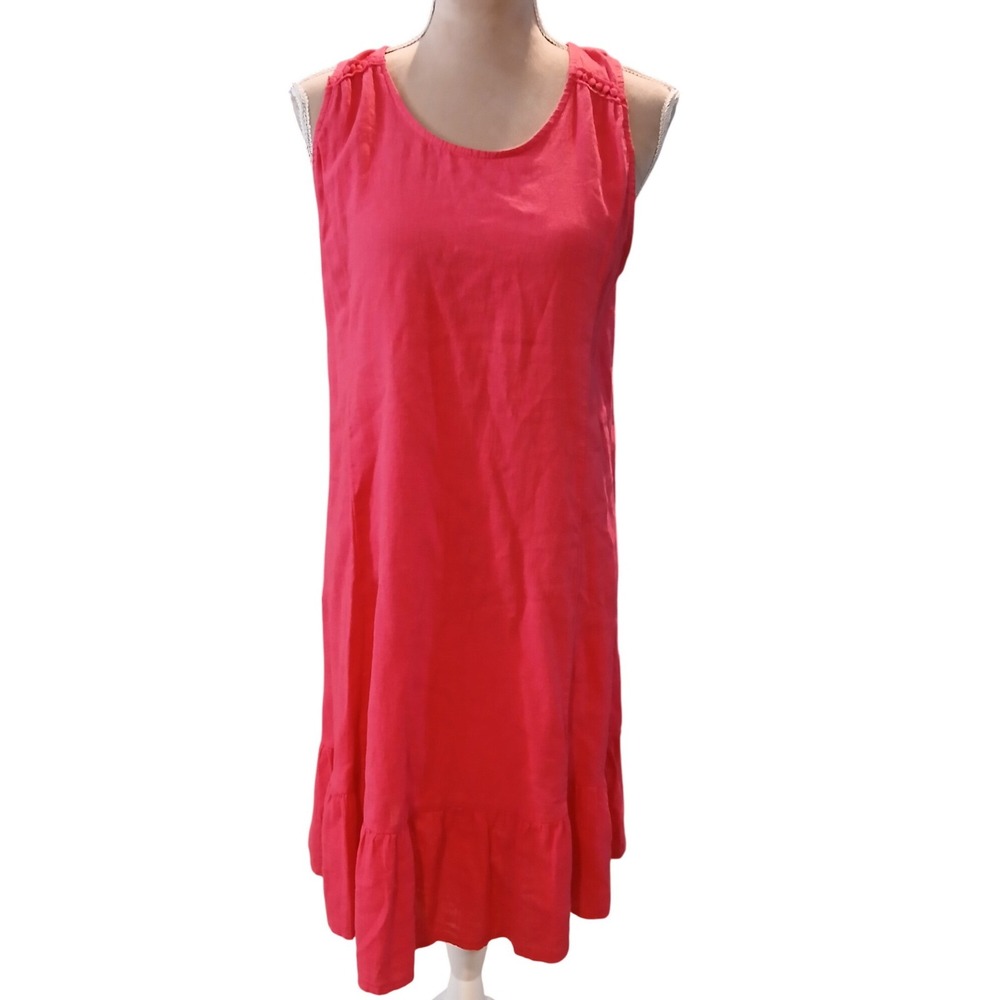 Terzo Millennio Hot Pink Linen Cotton Ruffle Hem Tie Back Dress Made in Italy L